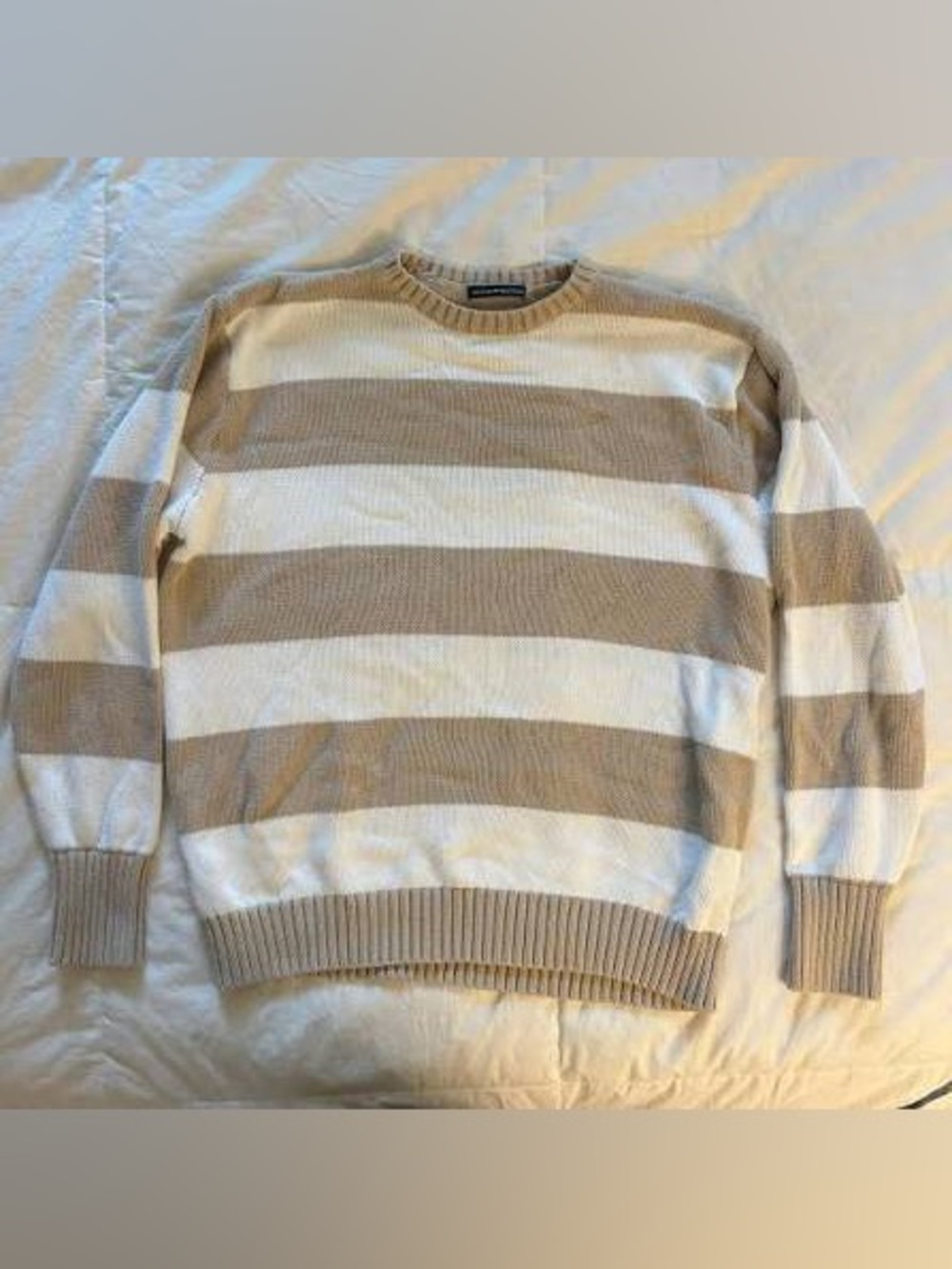 Brandy Melville Striped Crewneck Sweater in Cream and Tan